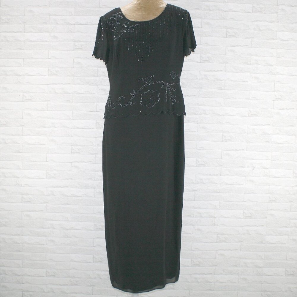 R&M RICHARDS Dress Beaded Embellished Midaxi Mother of Bride Groom Black 10